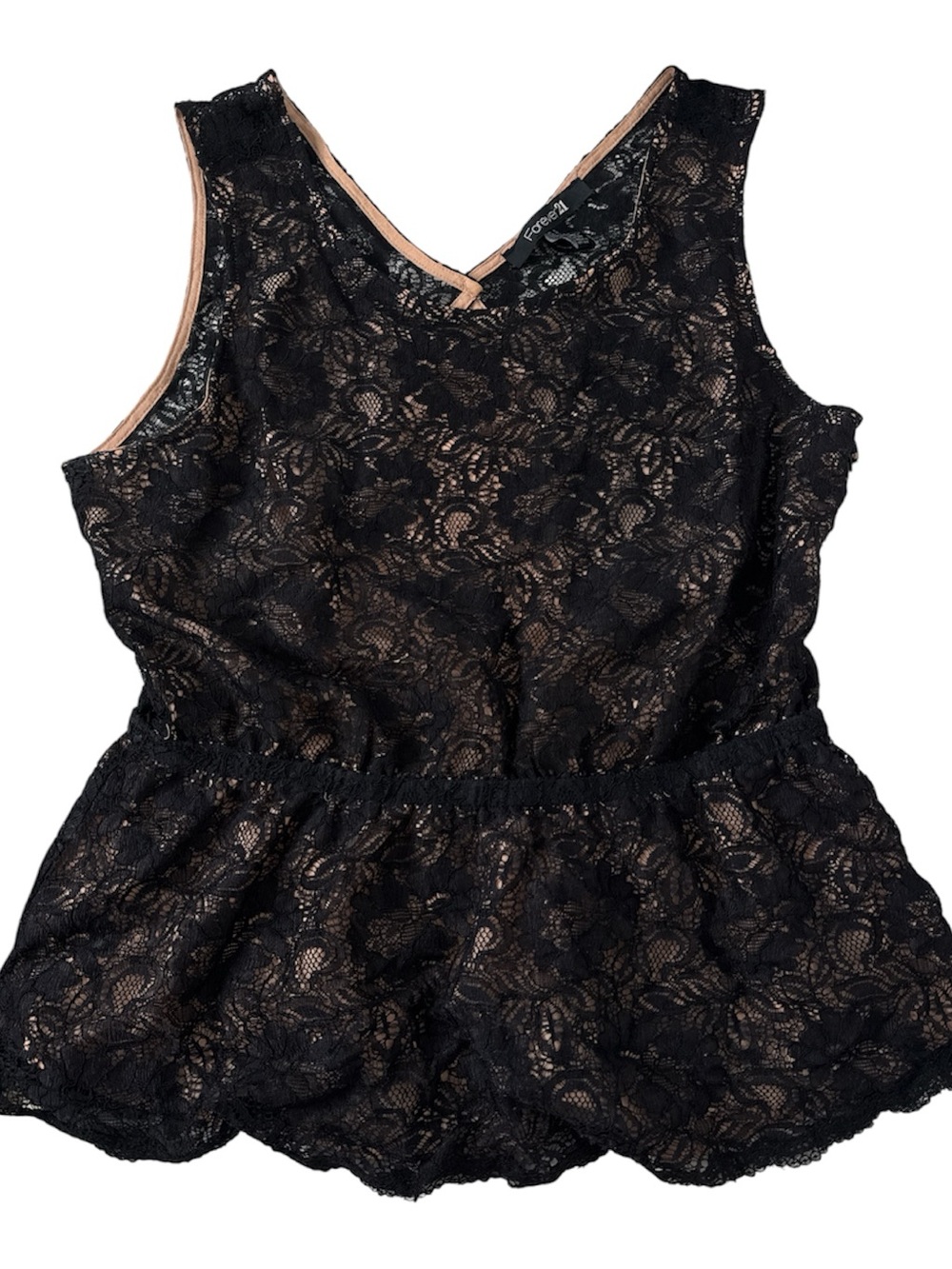 Black Lace Peplum Tank with Nude Lining Forever 21